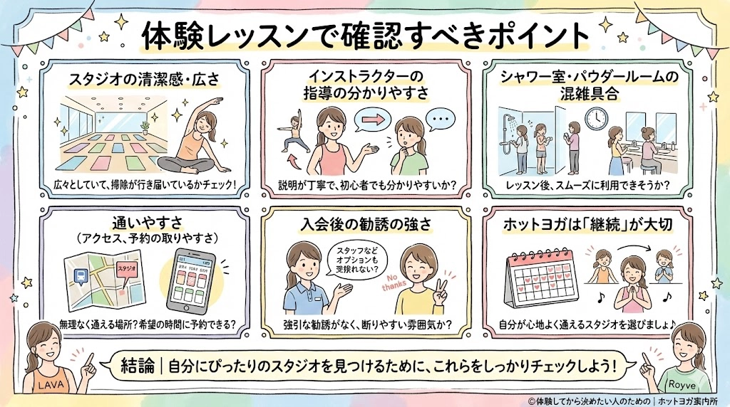 ホットヨガ体験レッスンで確認すべきポイント