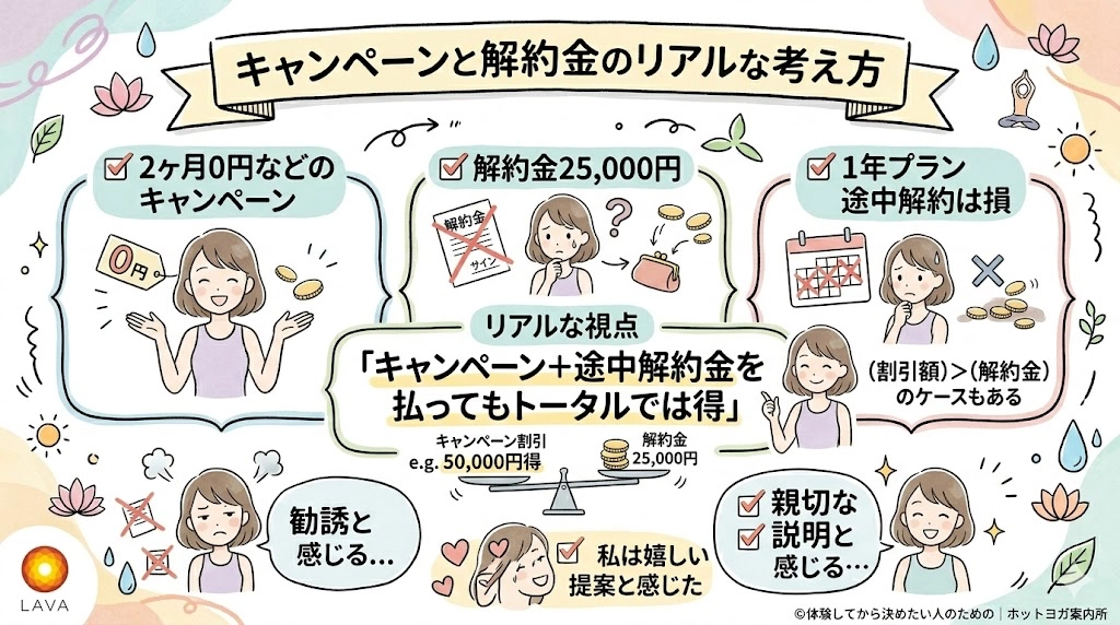 ホットヨガLAVA体験2回目｜キャンペーンと解約金のリアルな考え方