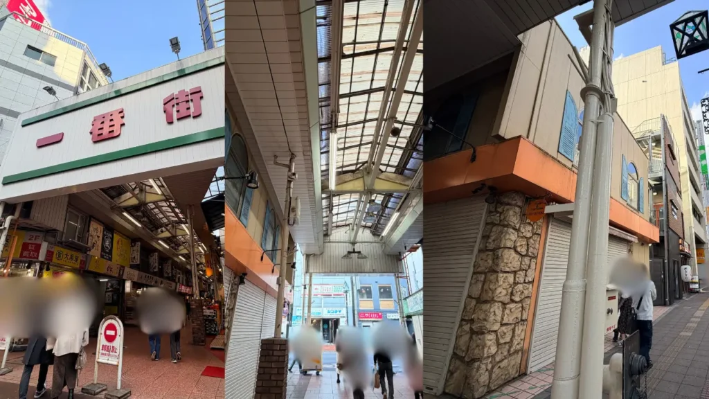 LAVA大宮グラン店行き方。一番街を通り抜け、信号手前の八百屋さんを左手に曲がる